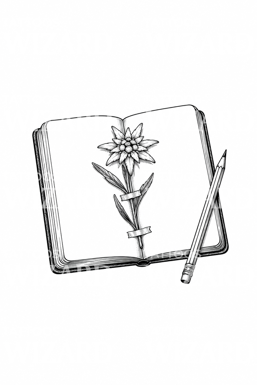 Tatuaje de edelweiss prensada en un cuaderno antiguo