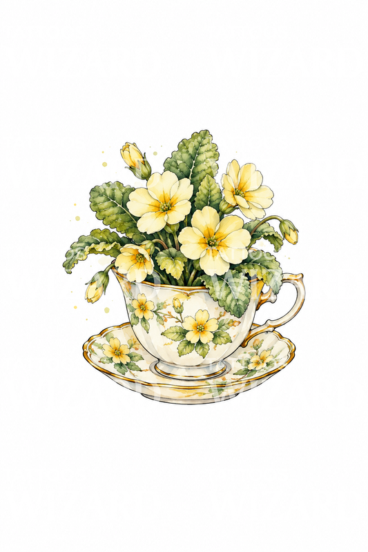 Primrose Posy in a Teacup Tattoo Design