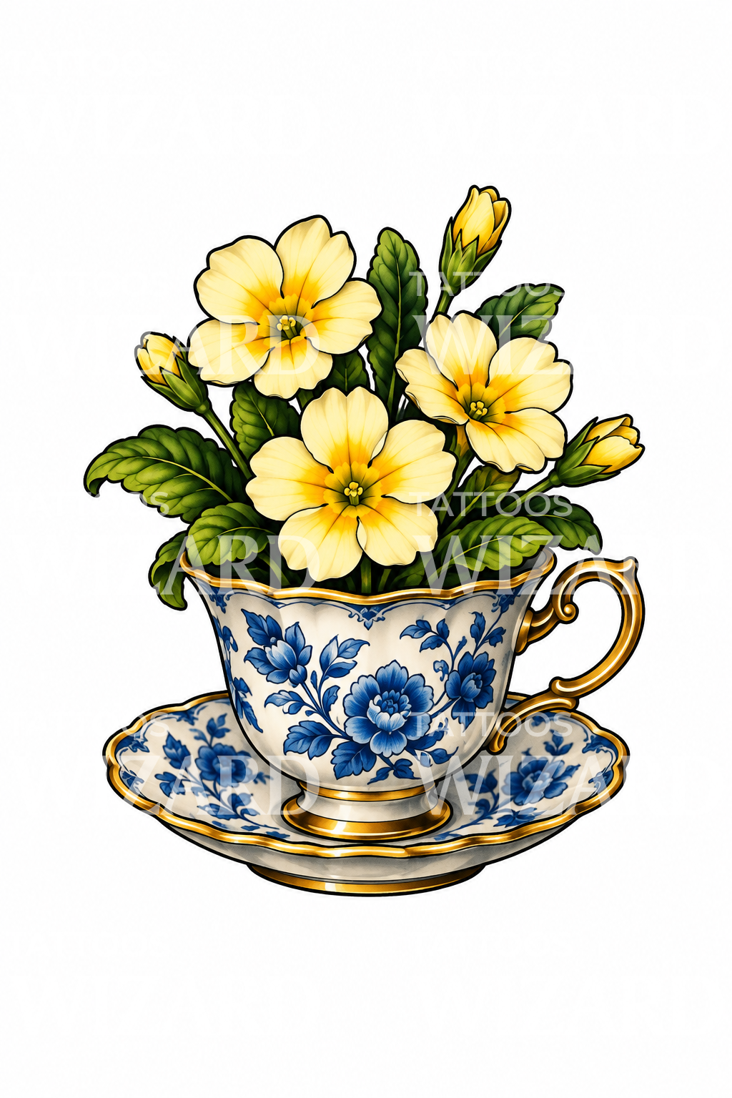 Primrose Posy in Antique Teacup Tattoo
