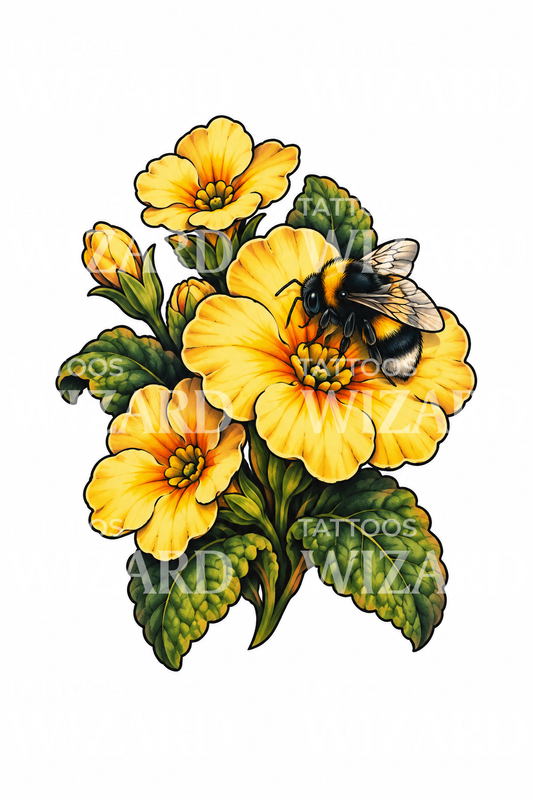 Primrose with a Bumblebee Tattoo Design