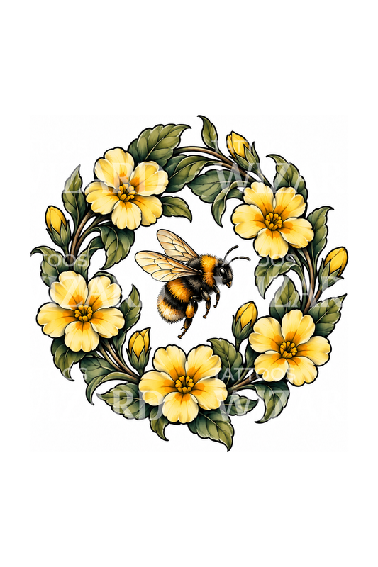 Primrose Wreath with Bumblebee Tattoo Idea