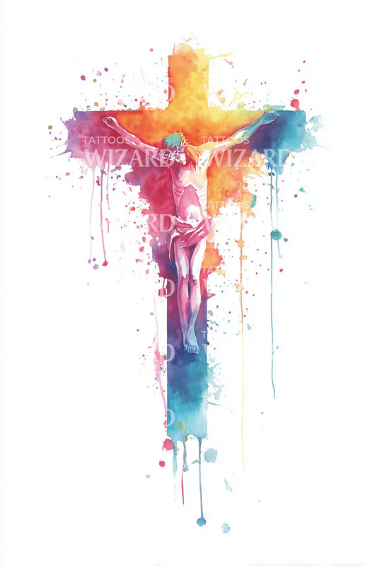 Prism Light Burst Cross Tattoo Design