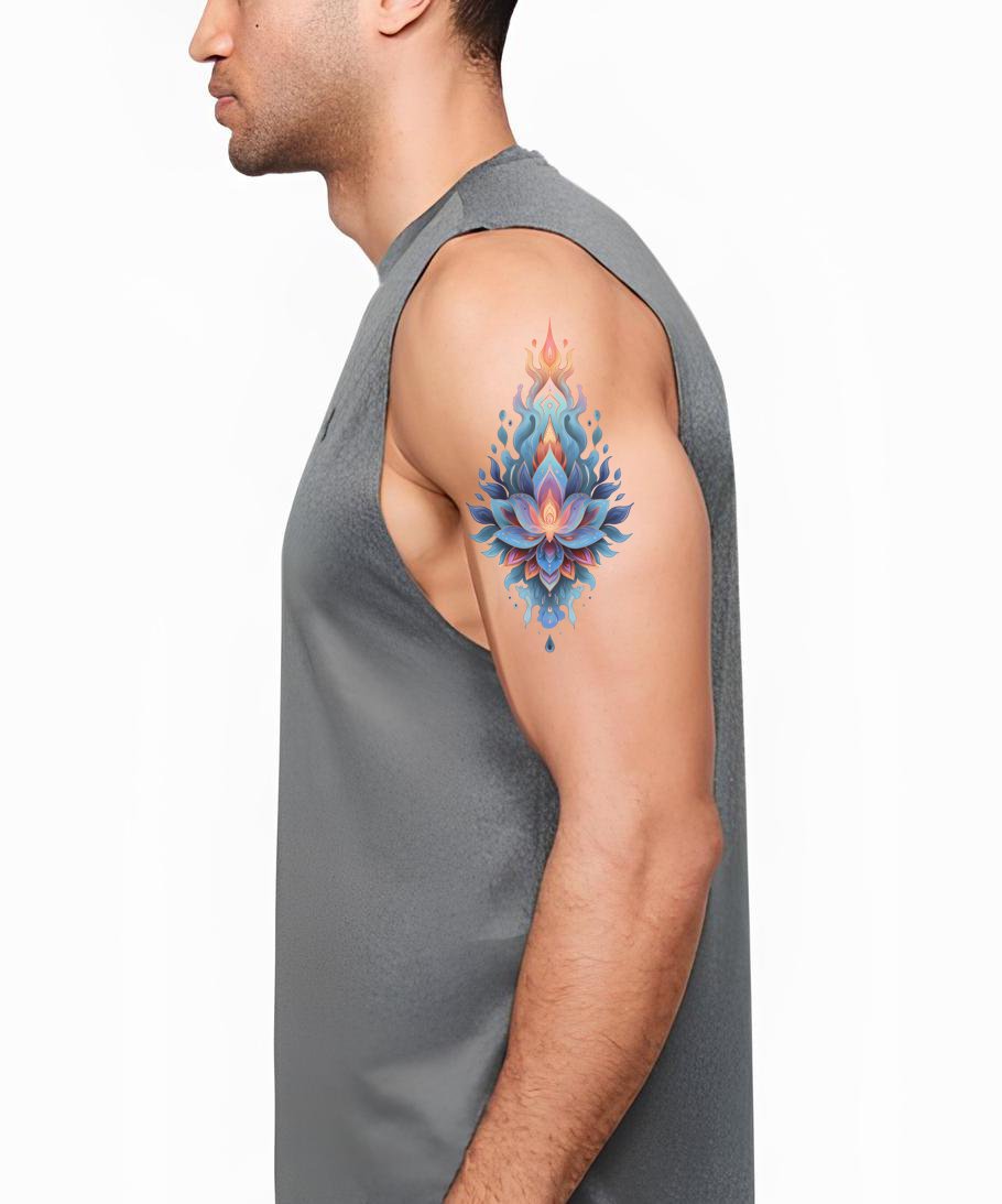 Prismatic Flame Blossom Tattoo Design