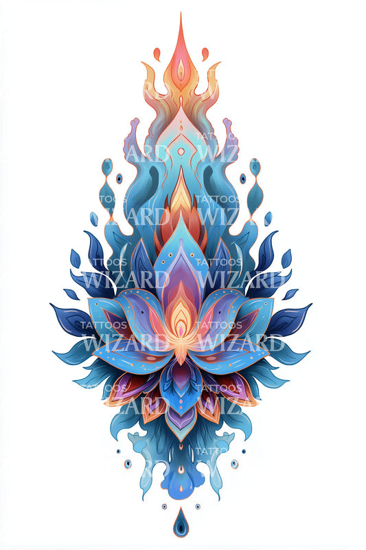 Prismatic Flame Blossom Tattoo Design