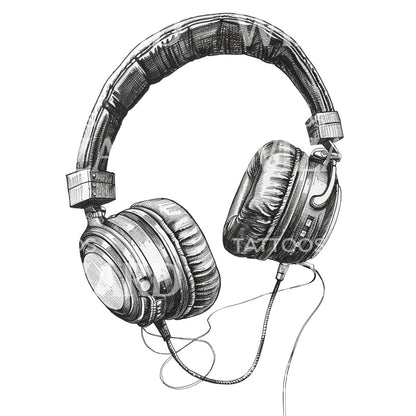 Professional Headphones Cross-hatch Tattoo Idea