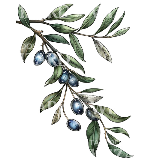 Prosperous Olive Tree Branch Tattoo Design