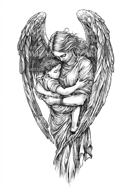 Protective Angelic Hug Tattoo Design