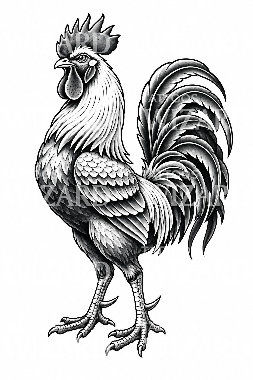 Proud Rooster Old School Tattoo Design