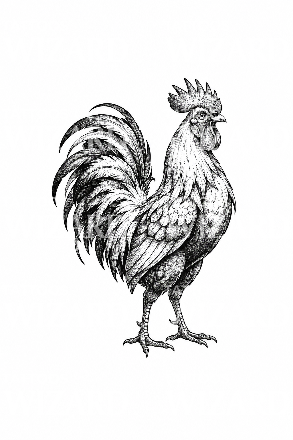Proud Rooster Standing Tall Dotwork Tattoo