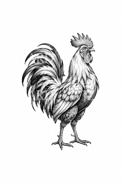 Proud Rooster Standing Tall Dotwork Tattoo