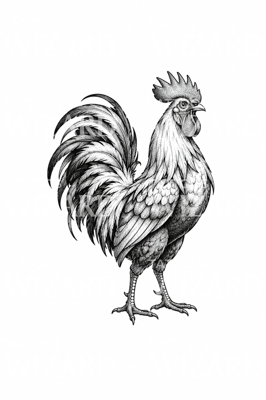 Περήφανος κόκορας όρθιος σε τατουάζ dotwork