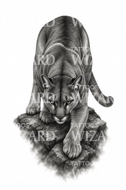 Prowling Cougar Mountain Lion Tattoo Design