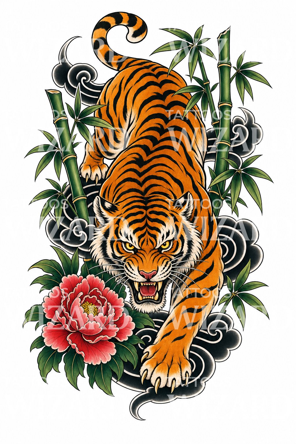 Tattoo-Design eines schleichenden japanischen Tigers