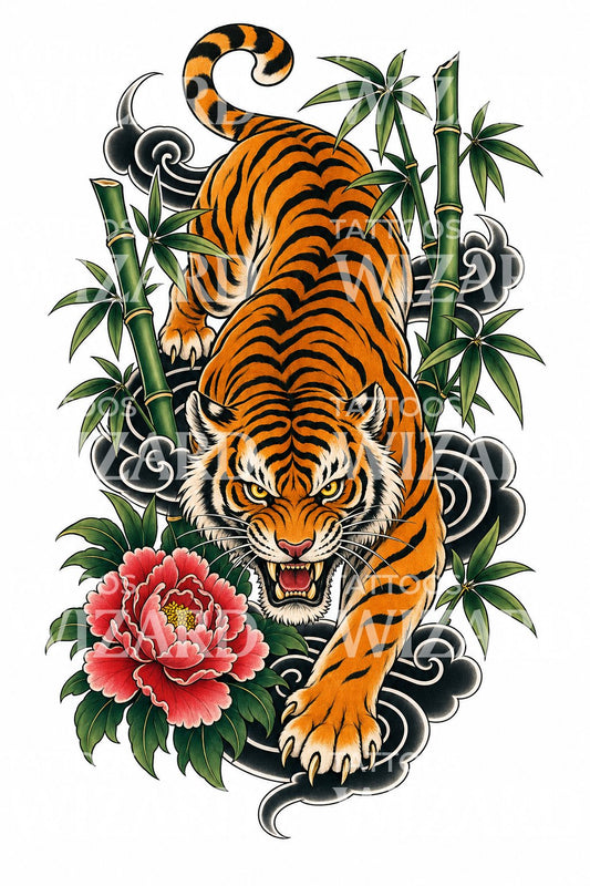 Lopakodó japán tigris tetoválásminta