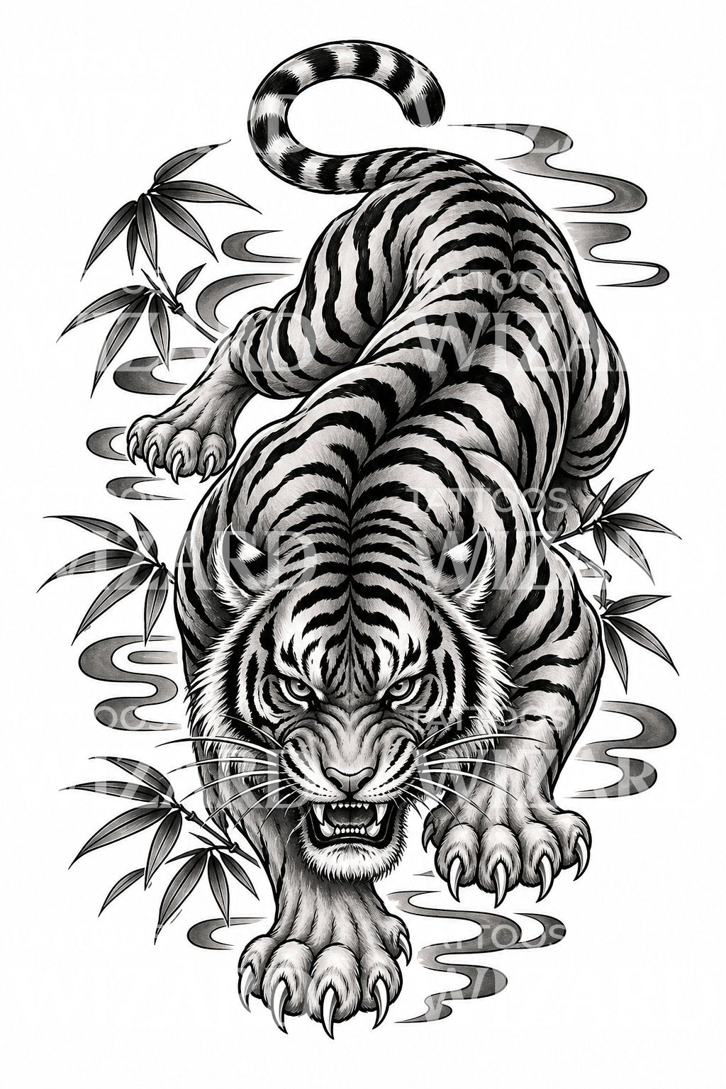 Prowling Tiger Irezumi Tattoo Design