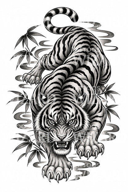 Prowling Tiger Irezumi Tattoo Design