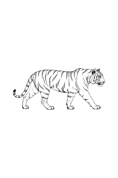 Prowling Tiger Side Profile Line Tattoo Design