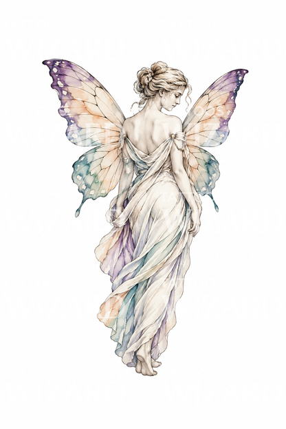 Ilustração de tatuagem de Psique com asas de borboleta