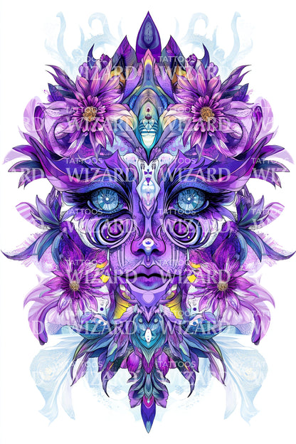Psychedelische Bloesem Masker Tattoo Ontwerp