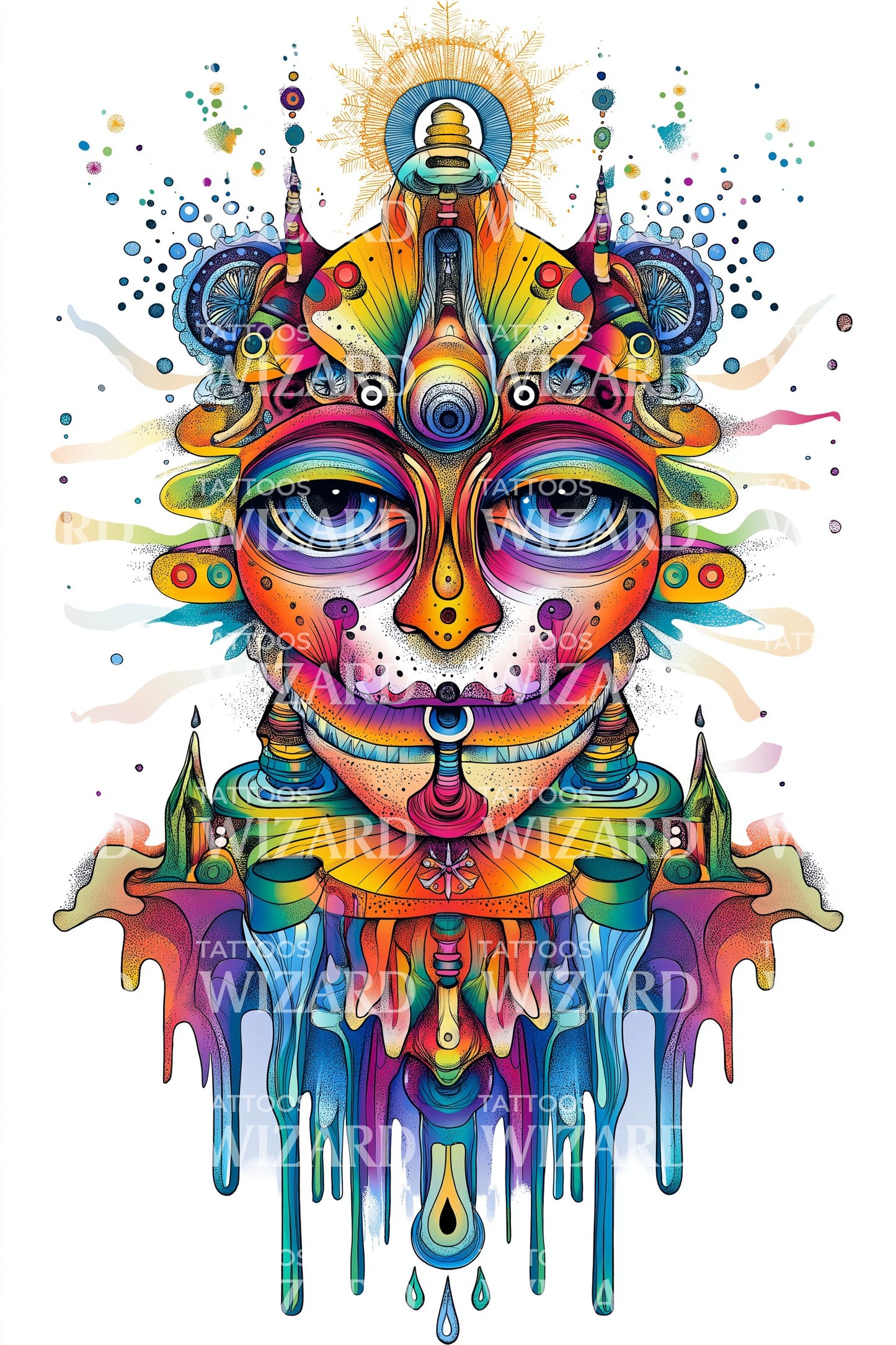 Psychedelic Cat Spirit Tattoo Design