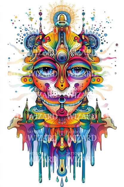 Psychedelic Cat Spirit Tattoo Design