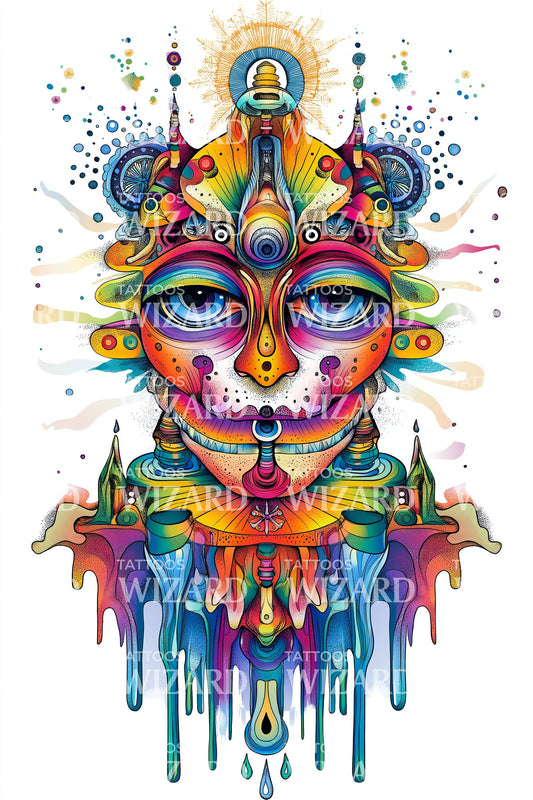 Psychedelic Cat Spirit Tattoo Design