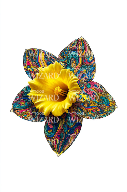 Psychedelische Narzissenblüte Tattoo Design