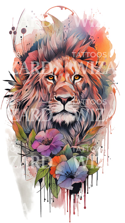 Lion Head Halfsleeve Tattoo Design