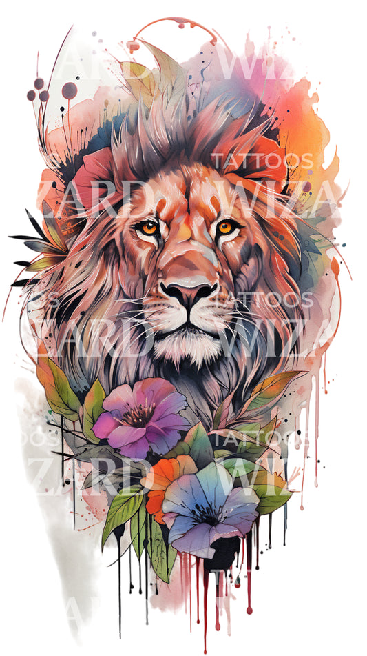 Löwenkopf Tattoo am halben Ärmel