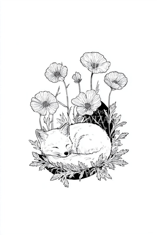 Pumpkin Fox Harvest Tattoo Illustration