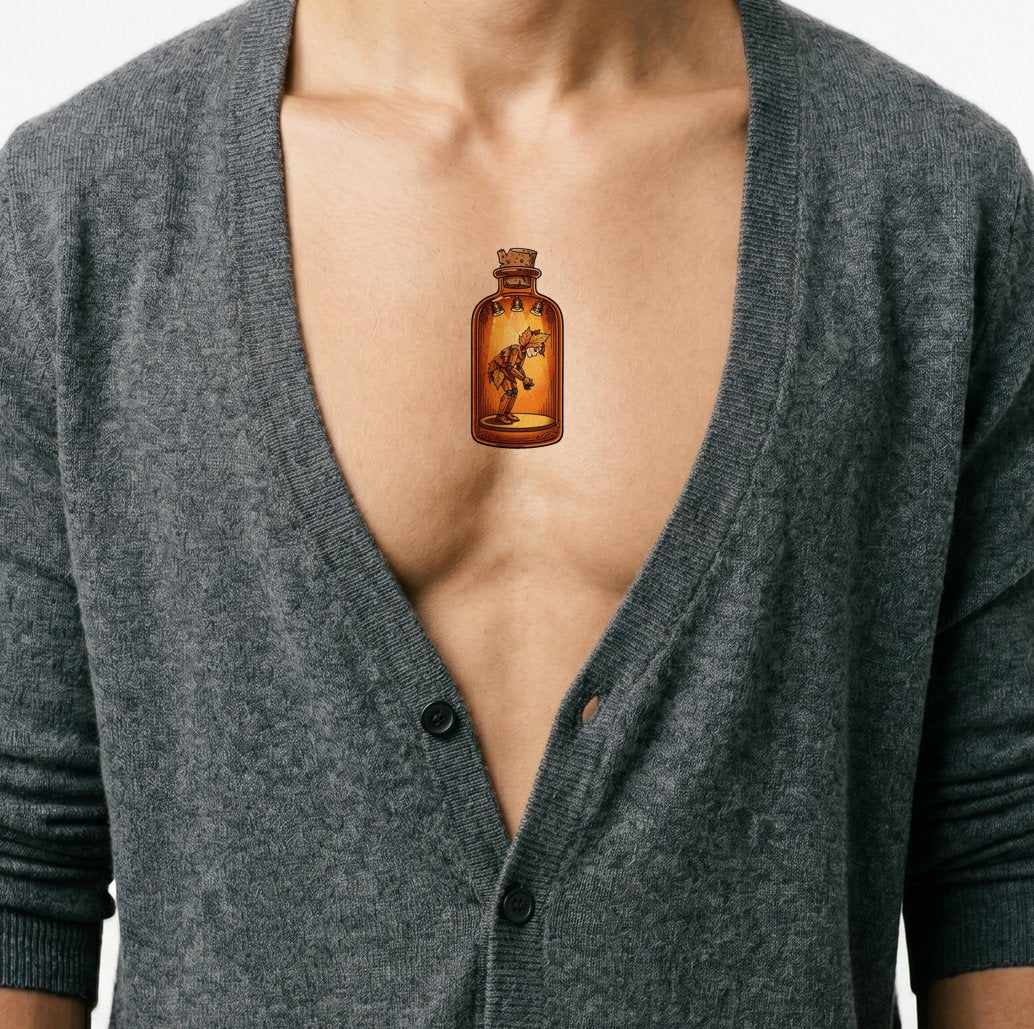 Bottled Leaf Puppet Tattoo Illustration