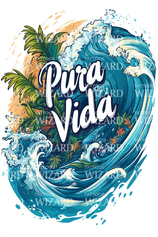Pura Vida Big Wave Tattoo Design