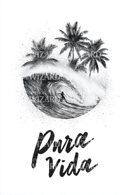 Pura Vida Surf Break Tattoo Design