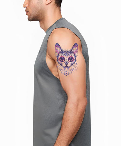Purple Ornate Cat Face Tattoo Illustration