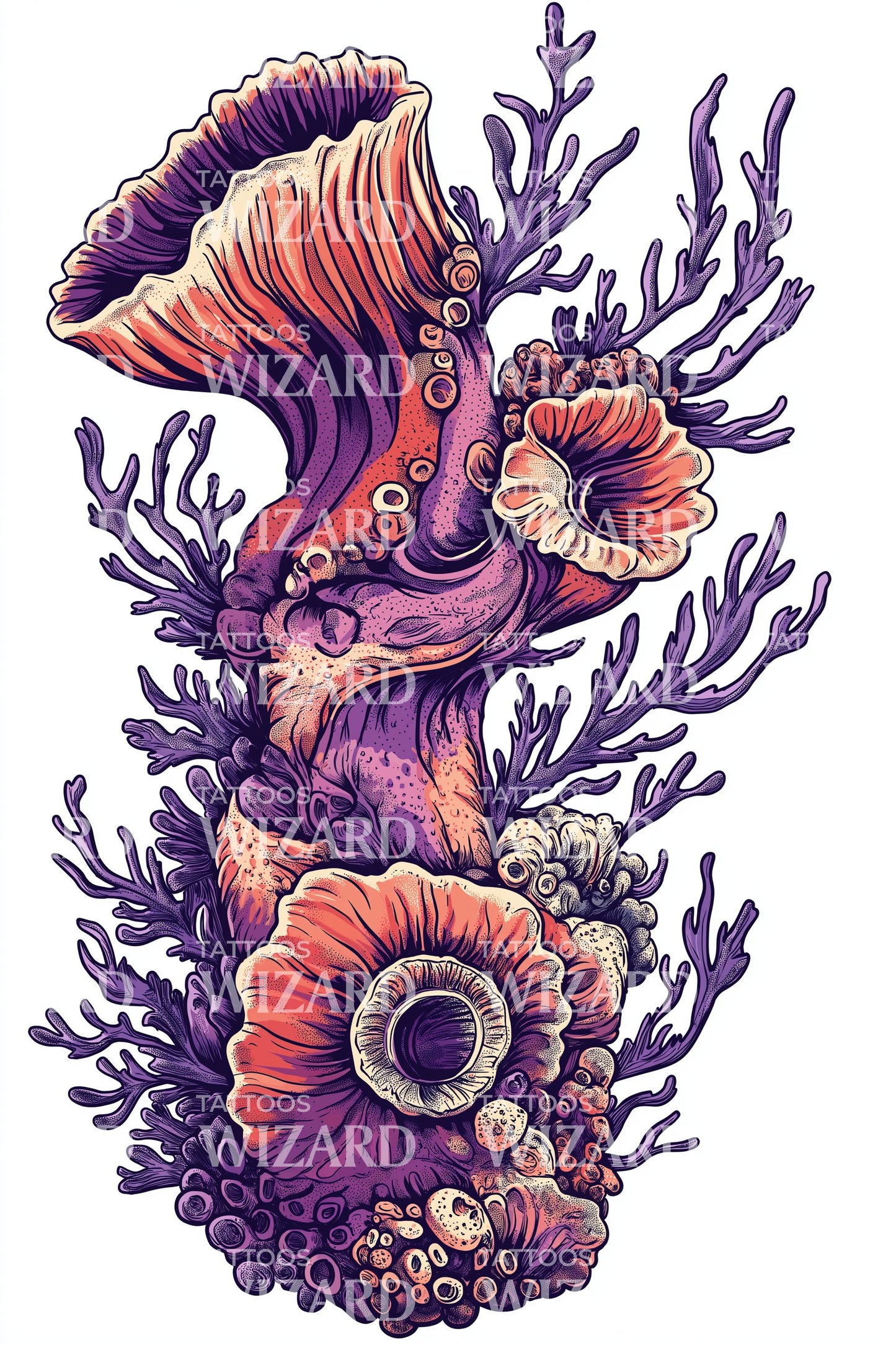 Purple Coral Garden Tattoo Illustration