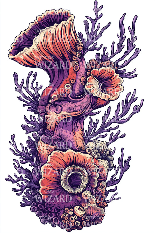 Purple Coral Garden Tattoo Illustration