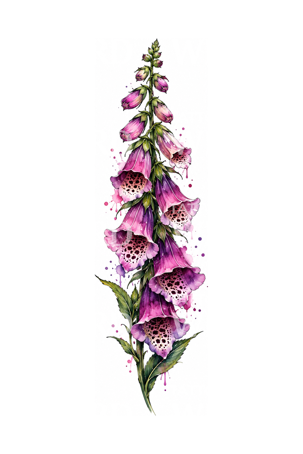 Purple Foxglove Spike Watercolor Tattoo Design