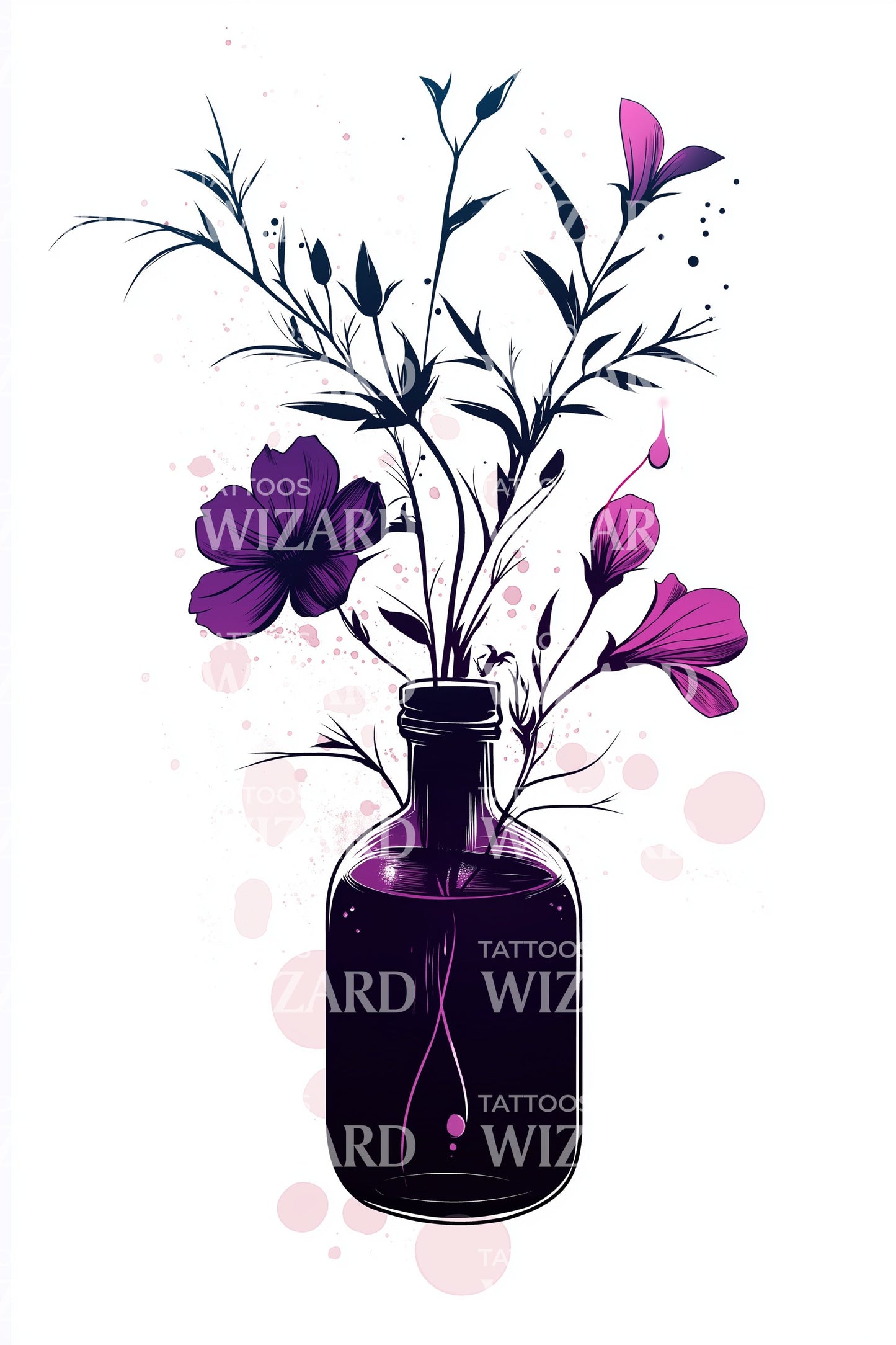 Purple Potion Flowers Tattoo Design