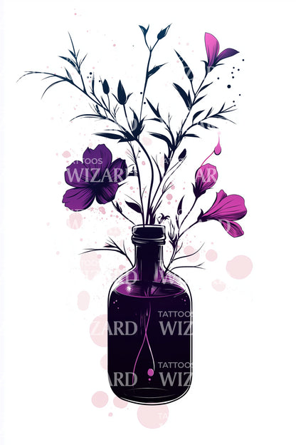 Purple Potion Flowers Tattoo Design