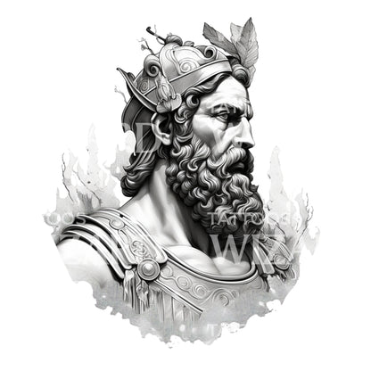 Black and Grey Greek God Bust Design