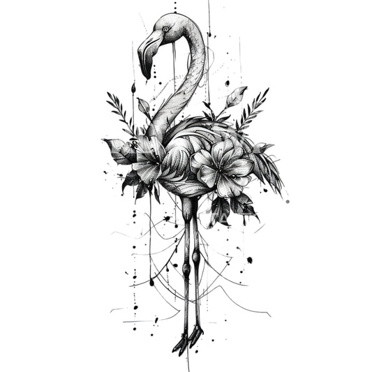 Tropical Black and Grey Flamingo Tattoo Design