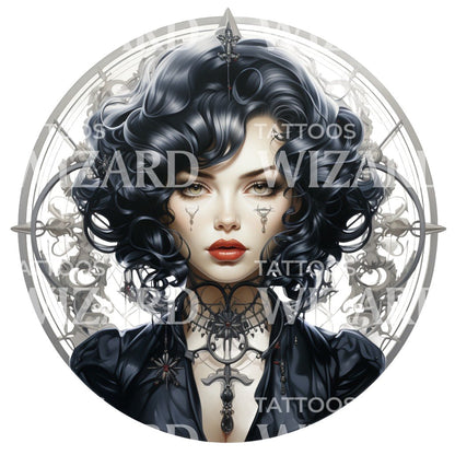 Woman with Spiders Vintage Tattoo Design