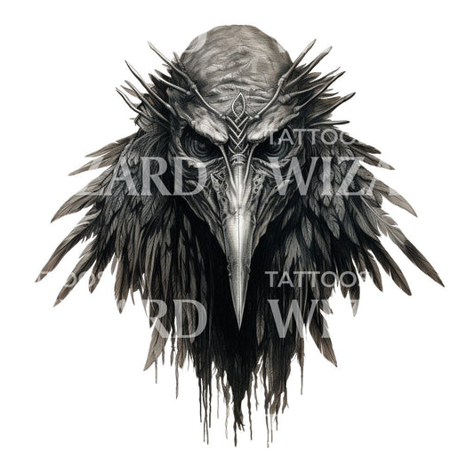 Conception de tatouage de masque de tête de corbeau médiéval