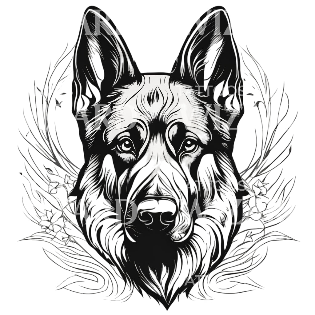 Conception de tatouage de tête de chien de berger allemand