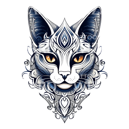 Egyptian Cat Face Tattoo Design