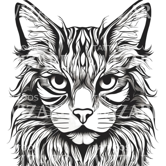 Conception de tatouage de tête de chat Maine Coon