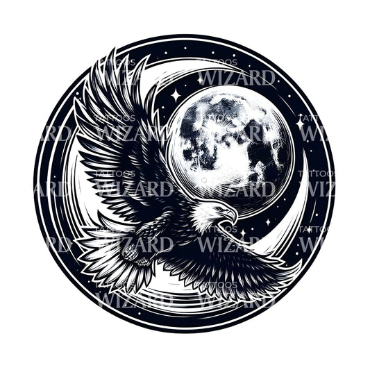 The Moon Night Eagle Tattoo Design