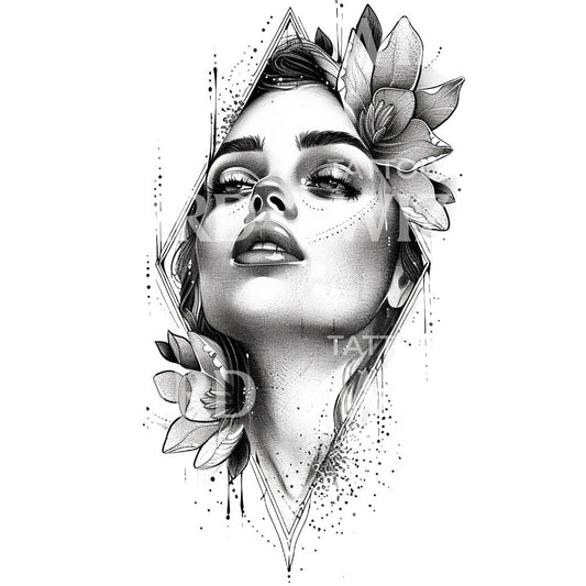 Porträt von Ophelia Dotwork Tattoo Design