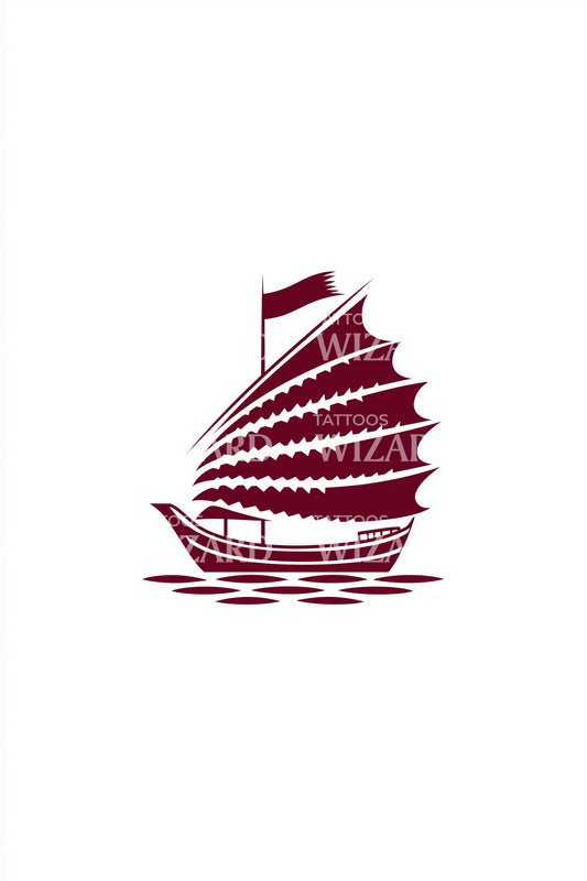 Qatari Dhow Silhouette Tattoo Illustration