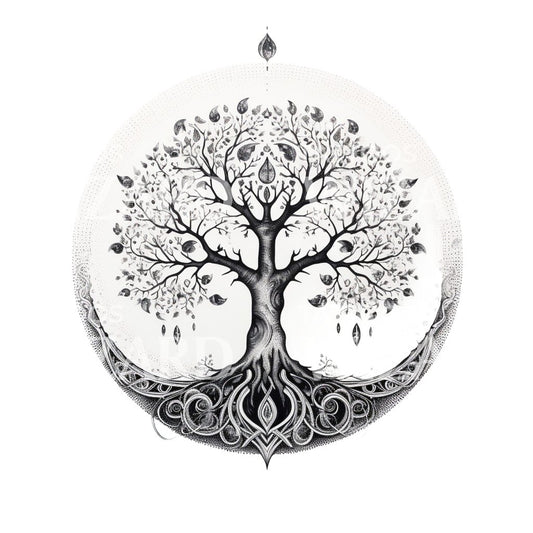 Schwarz-graues Lebensbaum-Tattoo-Design